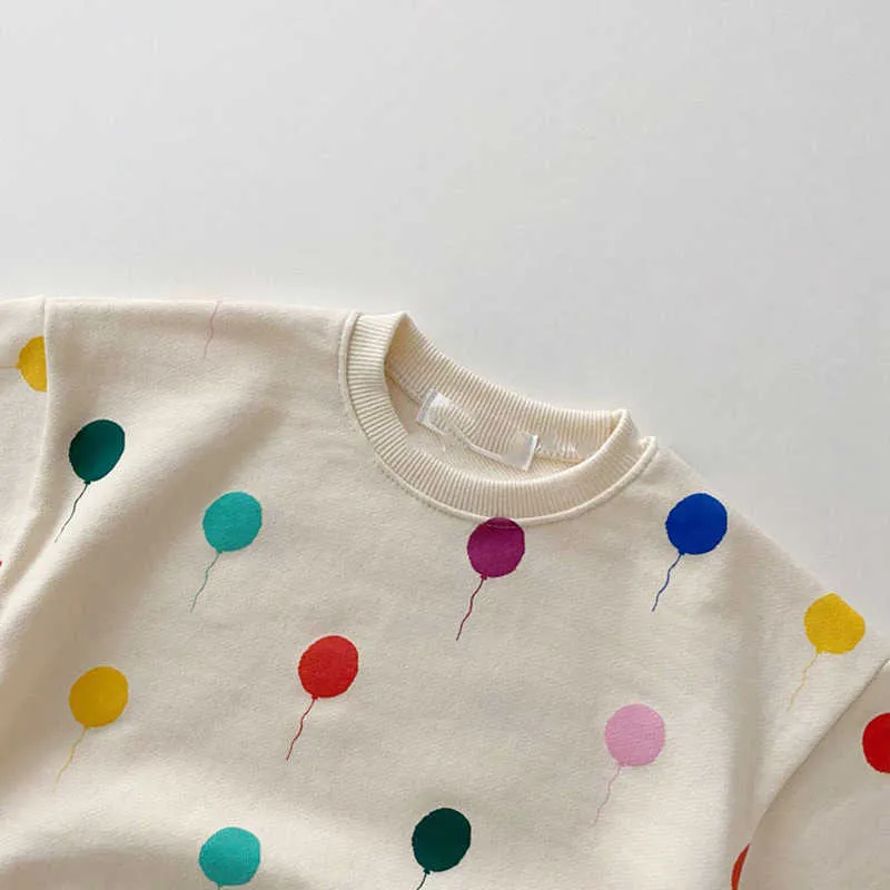 Coréen bébé enfants ballon imprimer vêtements ensembles filles garçons coton sweats + pantalons survêtement enfants vêtements 211224