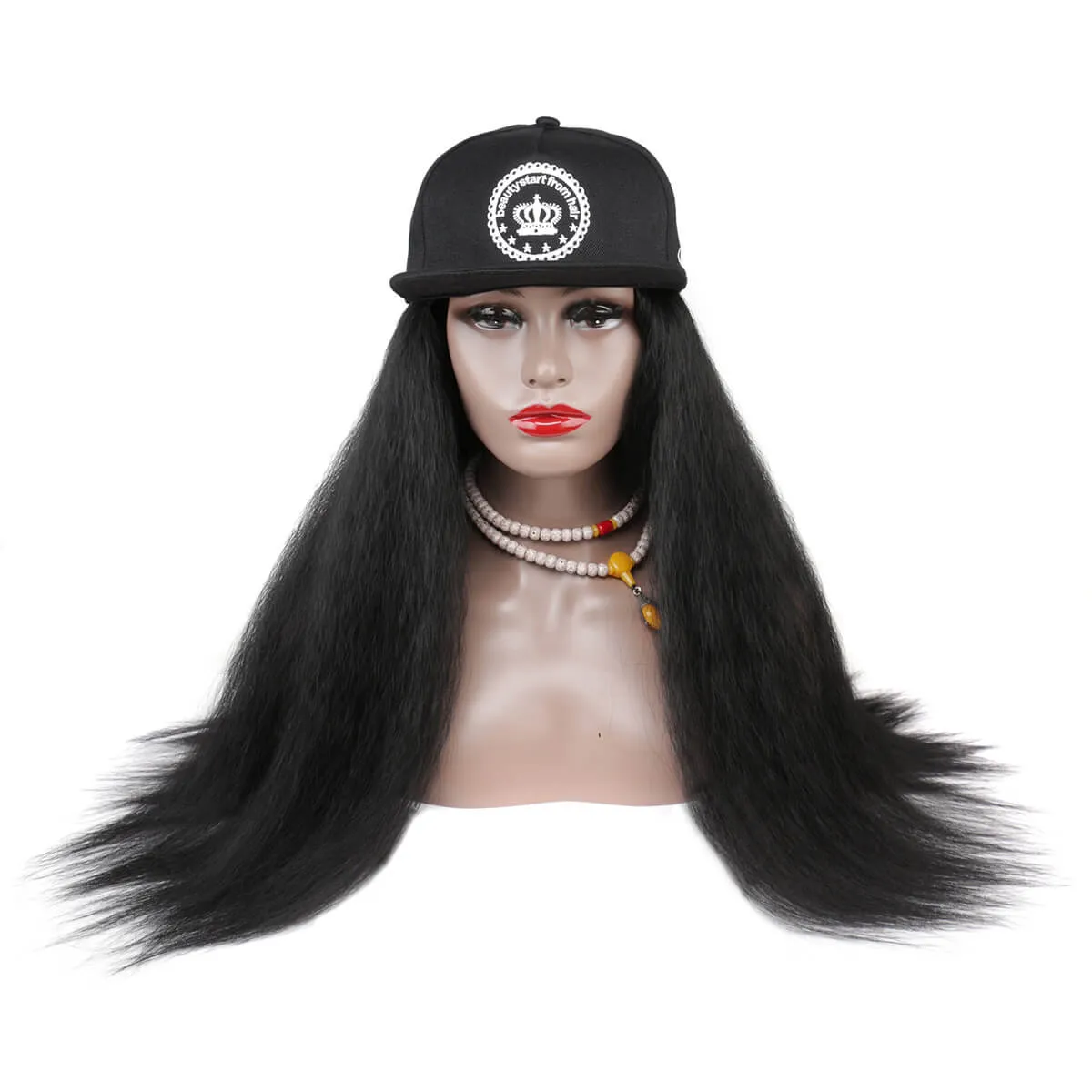 Longue Yaki Droite Synthétique Baseball Cheveux Perruque Naturel Noir Perruques Naturellement Connecter Chapeau Perruque Réglable Pour Fille Mode Iconfactory directe