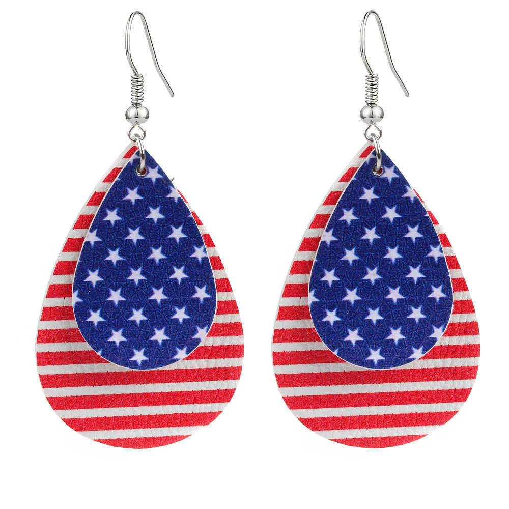Vintage PU American Flag Geometric Women Big Dangle Drop Earrings Pendientes Fashion Jewelry Accessories Wholesale-LYD-W4 X0709 X0710