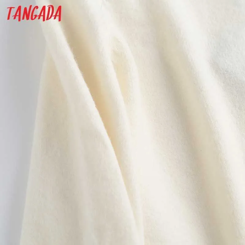 Тангада женская мода элегантный бежевый вязаный свитер джемпер o шеи женские негабаритные пуловеры шикарные вершины 6d24 210806