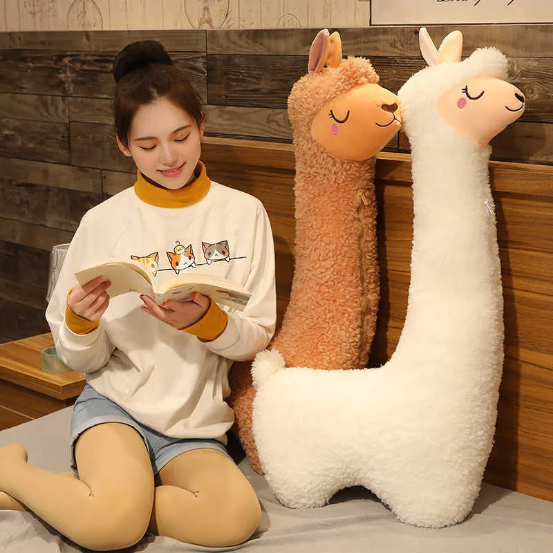 Cute Alpaca Plush Toy Japanese Sleep Pillow Soft Stuffed Sheep Llama Animal Cushion Dolls Home Bed Decor Gift 210728