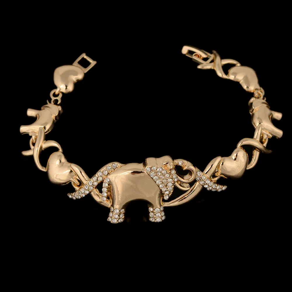 BPOYB Charms Elefante Xoxo Set di Gioielli Dubai Afican Color Oro Jewelri Collana Orecchino Bracciale Anello 4 Pezzi