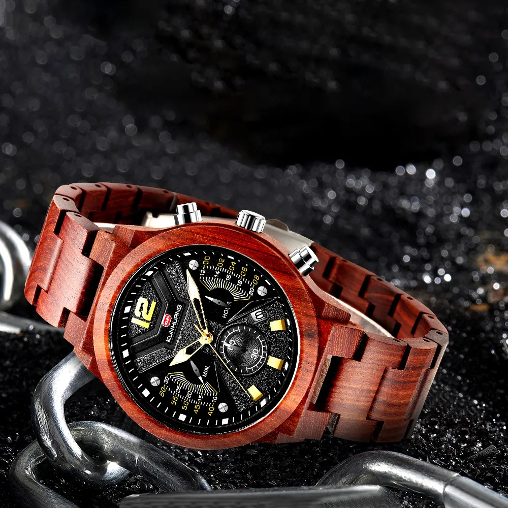 أزياء الخشب رجال مشاهدة Relogio Maschulino Top Brand Luxury Systlish Chronograph Watches Watches in Wooden Wrist Watch Fo300L