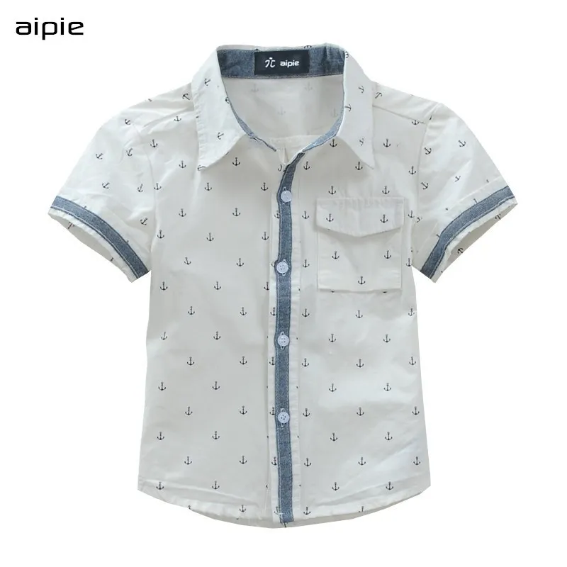 새로운 여름 어린이 셔츠 인쇄 앵커 패턴 코튼 100 % 반팔 소년의 셔츠 3-14 년에 적합 어린이 셔츠 210306