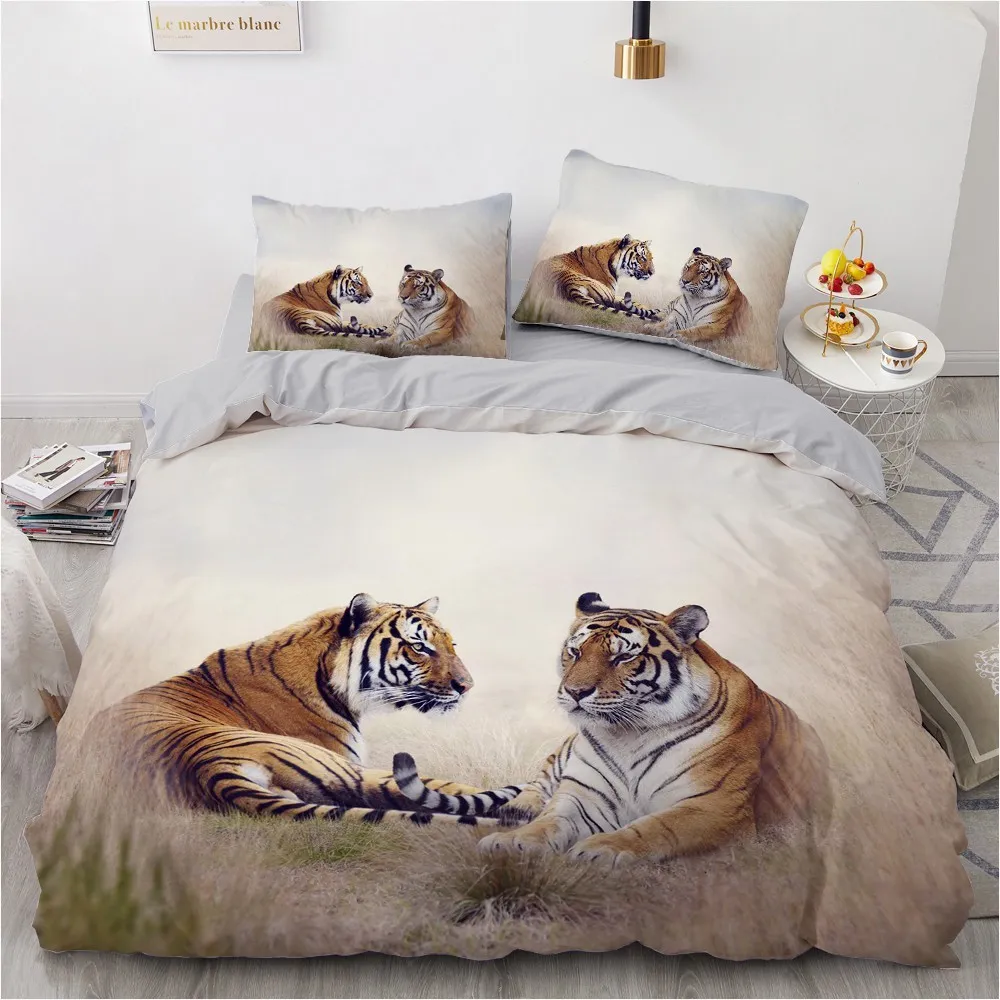 3D-Bettwäsche-Sets, schwarze Bettdecke, Bettbezug-Set, Bettdecke, Bettwäsche, Kissenbezug, King-Size-Bett, 180 x 210 cm, Größe Tier-Tiger-Design, bedruckt, 210309