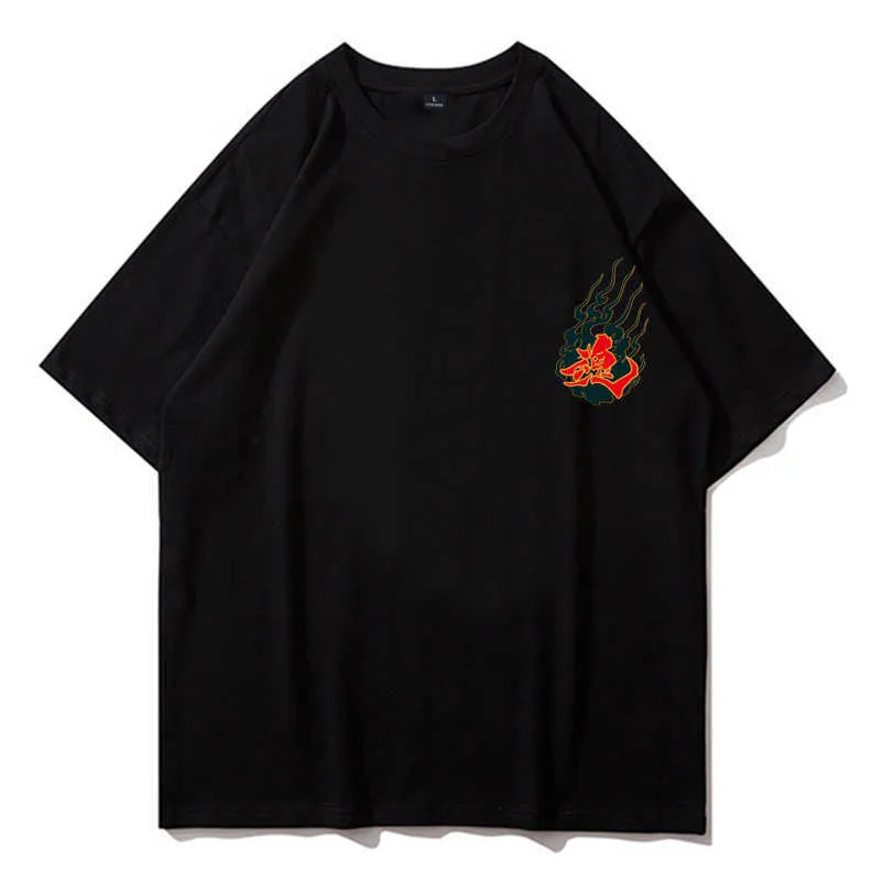 Graphic T Shirts Hommes Streetwear Oversize T Shirt Evil Spirit Print T-Shirt Harajuku Coton Loose Short Sleeve Tshirt 210527