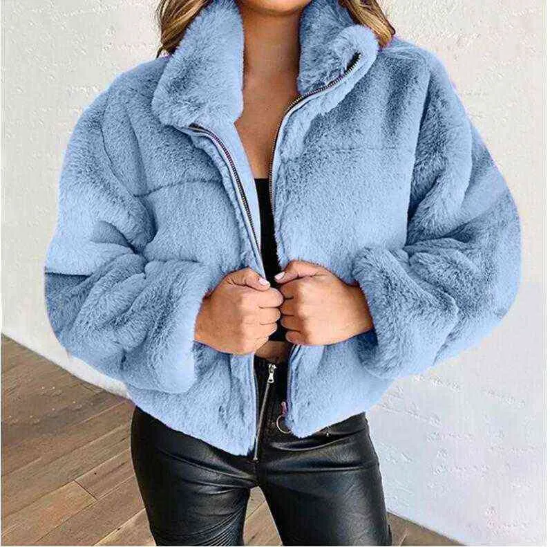 Felpa con cappuccio da donna invernale Giacche in pile a maniche lunghe calde Crop Top Zip Up Punk Outwear Cappotti con tasche Cappotto corto di grandi dimensioni 211110