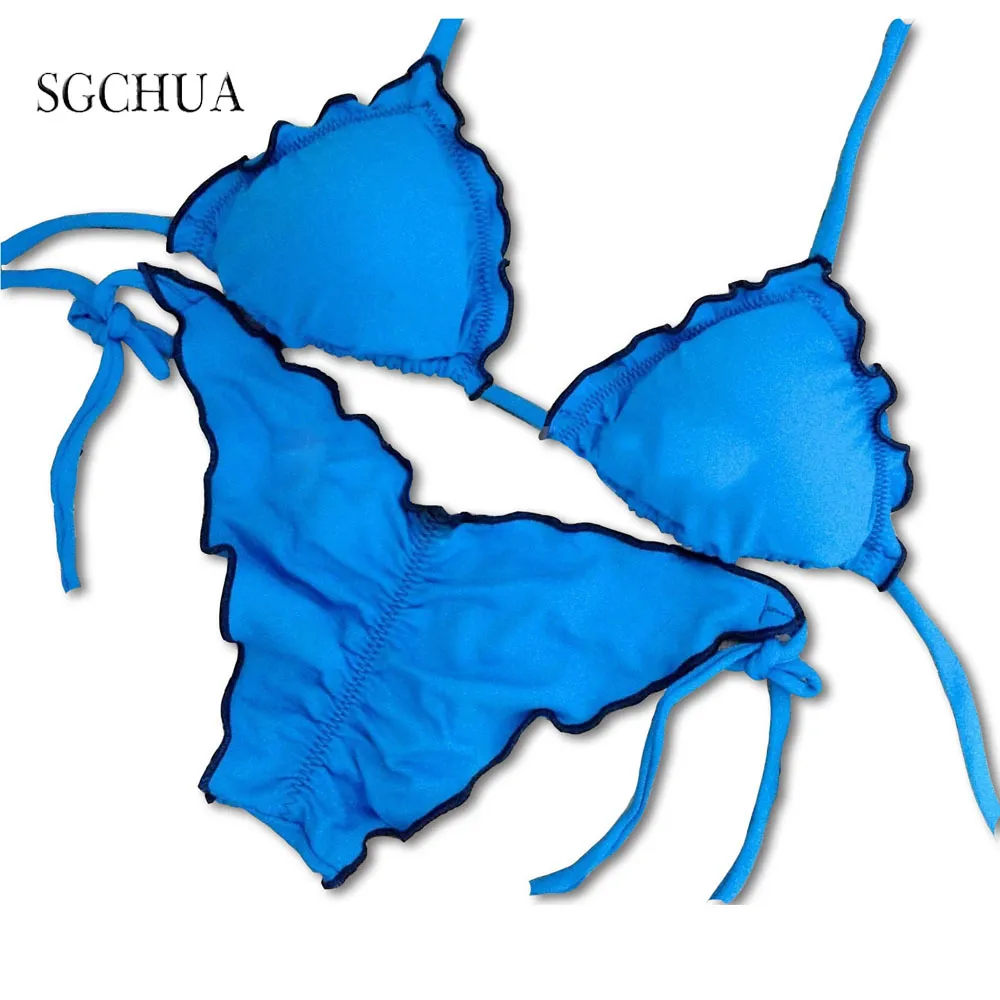 Sgchua бразильский бикини сексуальный микро красный синий желтый купальник женские бикини розовые стринги ruched 5xL купальники бандго купальника 210305