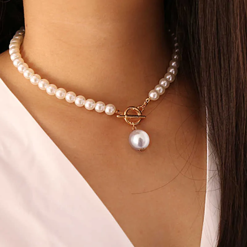 Luxury designer Necklace Goth Pearl Choker Necklaces Gold Color Lasso Pendants Women Jewelry On The Neck Chain Beads Chocker Colla9423335