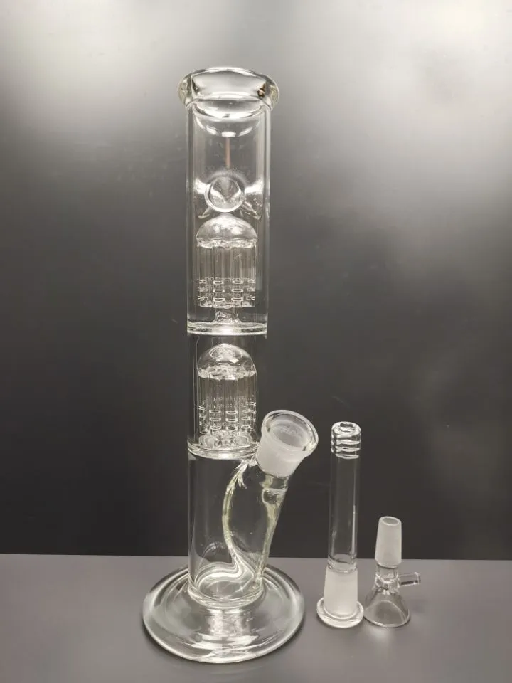 Tubo dritto bong spesso dab rig tubi di vetro pipa ad acqua con due diffusori braccio percolatore perc fumare narghilè zeusartshop