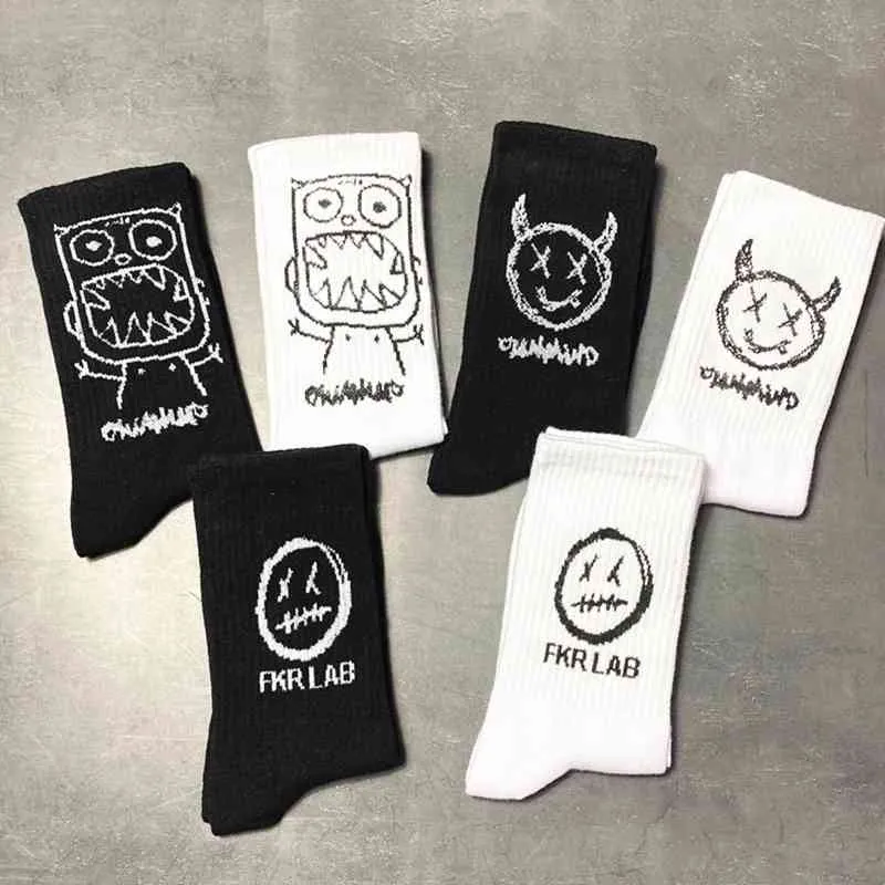 Japanese Cotton Socks Men Women Couples Grimace Tall Hip-hop Wild Fashion Cartoon Anime Socks Street Skateboard Happy Funny Sock