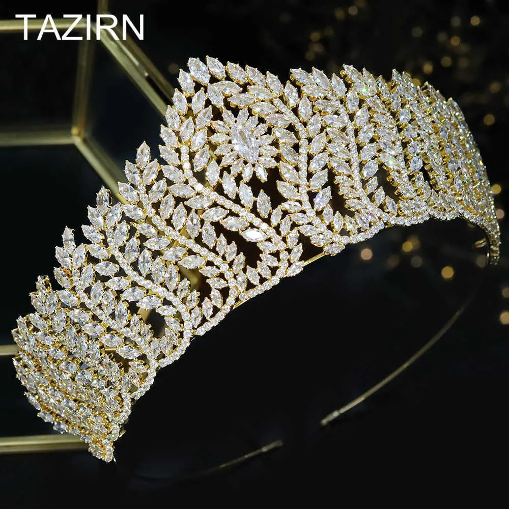 Big Tiaras Zircon Crowns Bridal Свадебные головные уборы Женщины Аксессуары для волос Свадебная Диадема Для Паргейт Партия CZ Голова Ювелирные Изделия Королева X0625