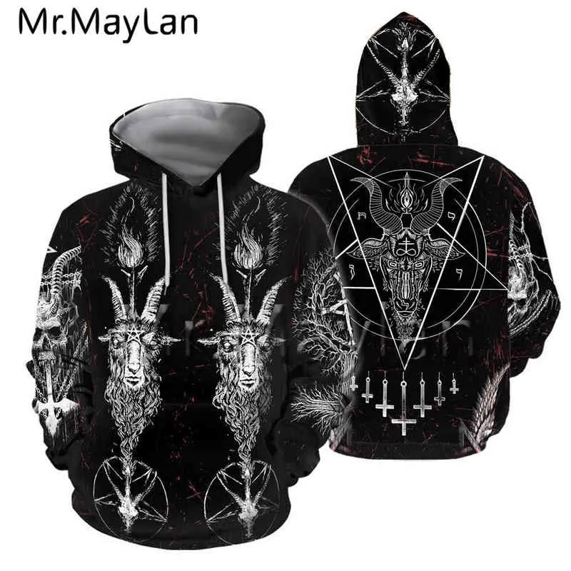 Pentagram 3d print hoodies gotiska satan sweatshirts män nya höst våren varumärke hooded hoodie hip hop herrar tröja hoody t99