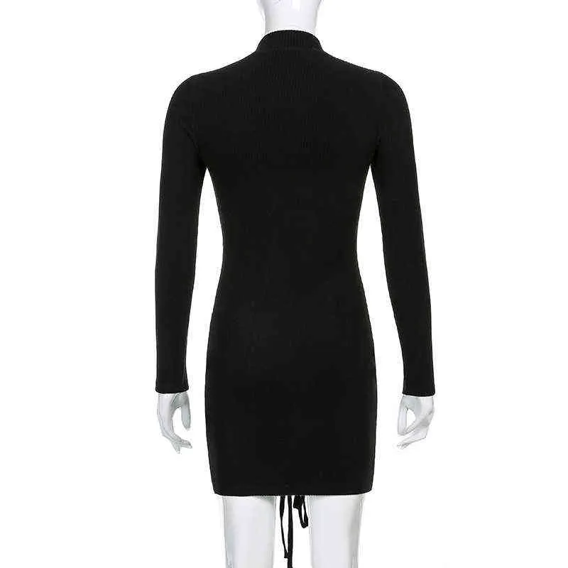Darlingagaファッションパッチワークレースアップボディコンブラックドレス女性長袖クラブウェアパーティードレス包帯秋のドレスvestidos y1204