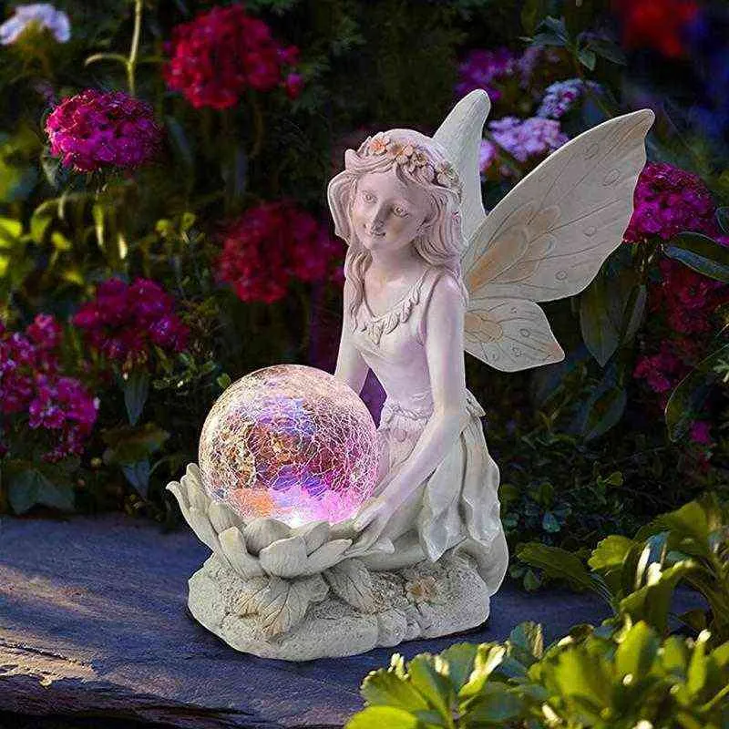 Outdoor Solar Lampa Luminous Fairy Girl Led Lights Wodoodporna Ogród Yard Art Ozdoby Anioł Figura Rzeźba Rzemiosła 211101