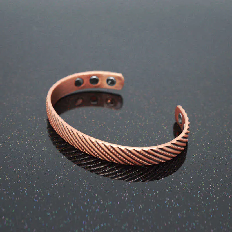 Escalus Jewelry Women Gift Antique Copper Plating Powerful Magnetic Bangle Magnet Healing Men Bracelet Wristband Charm Q0717