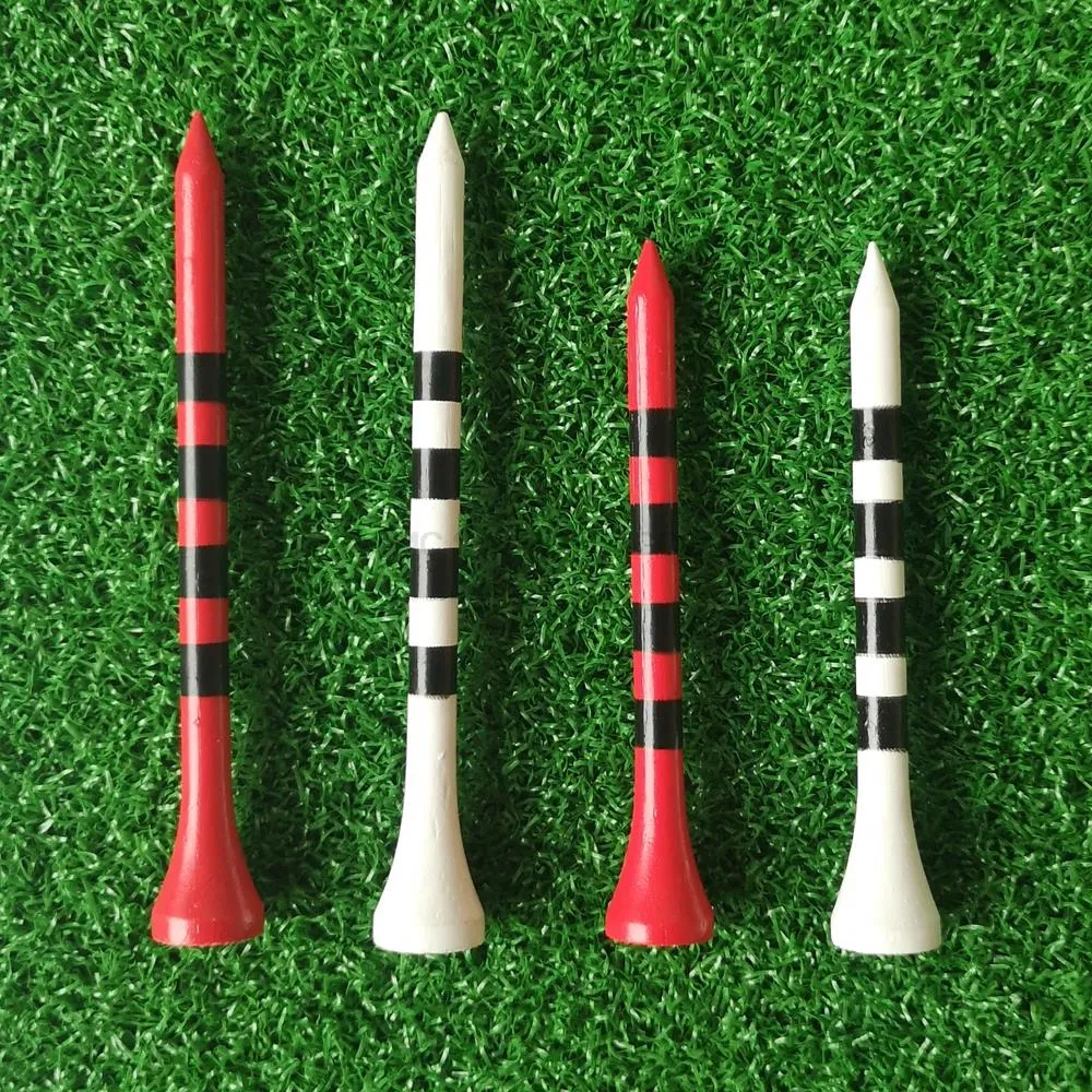 100 st/väska bambu golf tees wit rött med svart rand märke skala 70mm 83mm 2 storlek ny färgmull golf boll tee
