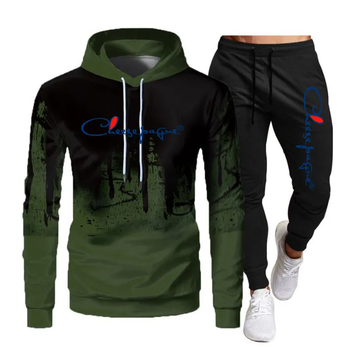 Katoen Verkoop Mannen / Vrouwen Merk Trainsuit Hoodies + Broek voor Herfst Winter Winter Streetwear Matching Sets Sweatershirts Sweatpants S-3XL