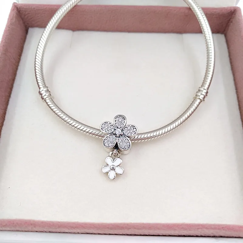 Charms För Smycken Making Kit Daisy Flower Pandora 925 Sterling Silver Crystal Armband Kvinna Tjej Kvinnor Bangle Kedja Pärla Hänge Halsband Födelsedaggåvor 792098cz