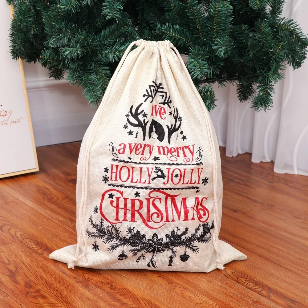 Ouyxr Large Natal Papai Noel Sack Deer Latraging Canvas Bag Santa Bag do Ano Novo Decorações de Natal para Meias Home Bolsa de Presente 201006