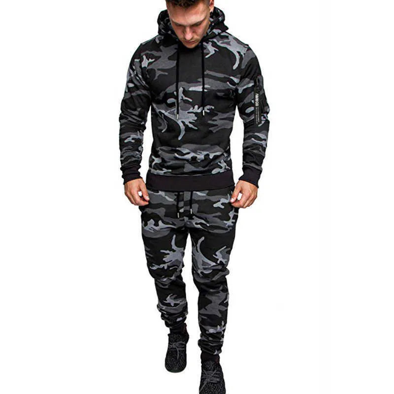 2 peças de tracksuit homens militares dos homens conjuntos de camuflagem homem musculoso outono inverno tático suor top e calças de jaqueta x0909