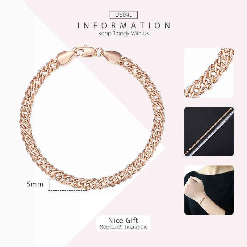 Braccialetti donna uomo 585 oro rosa rame cordolo cubano lumaca braccialetto a catena a portata di mano regali di gioielli feste calde 18 cm-23 cm Gbb1