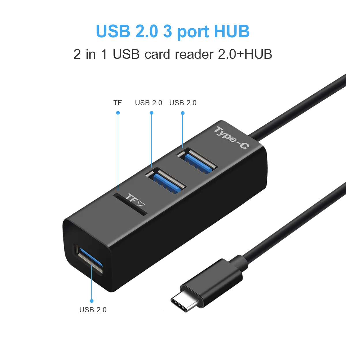3 puertos USB C HUB Tipo C Splitter con lector de tarjetas TF Adaptador de USB-C para Macbook Pro Air Surface 6 Huawei matebook