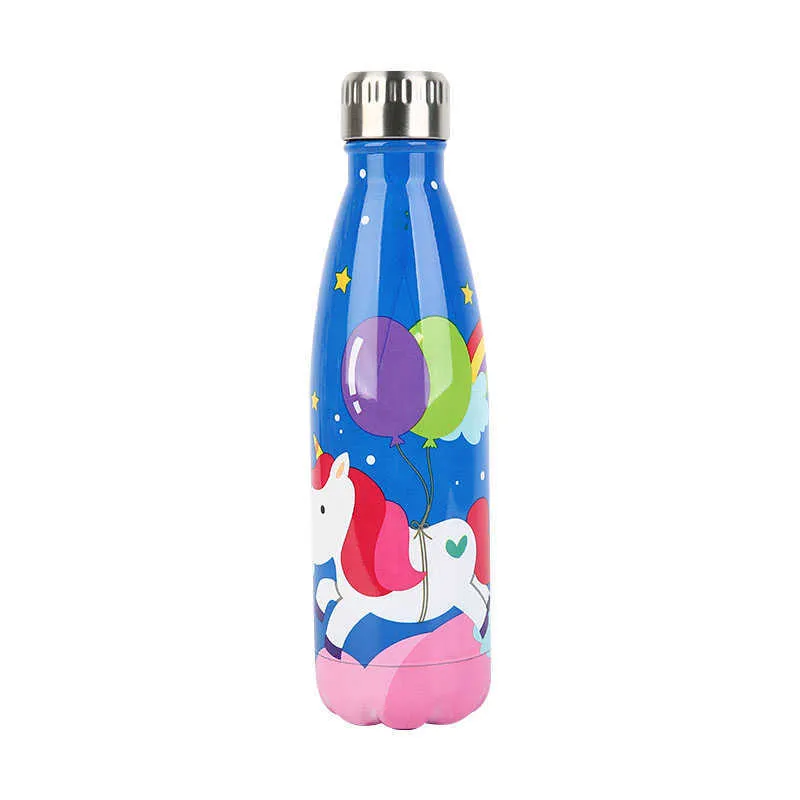 Custom Cartoon Unicorn Cute Water Bottle Thermos Bottle Stainless Steel Keep Cold Cola Sport Drinking Bottle for Travel 211013