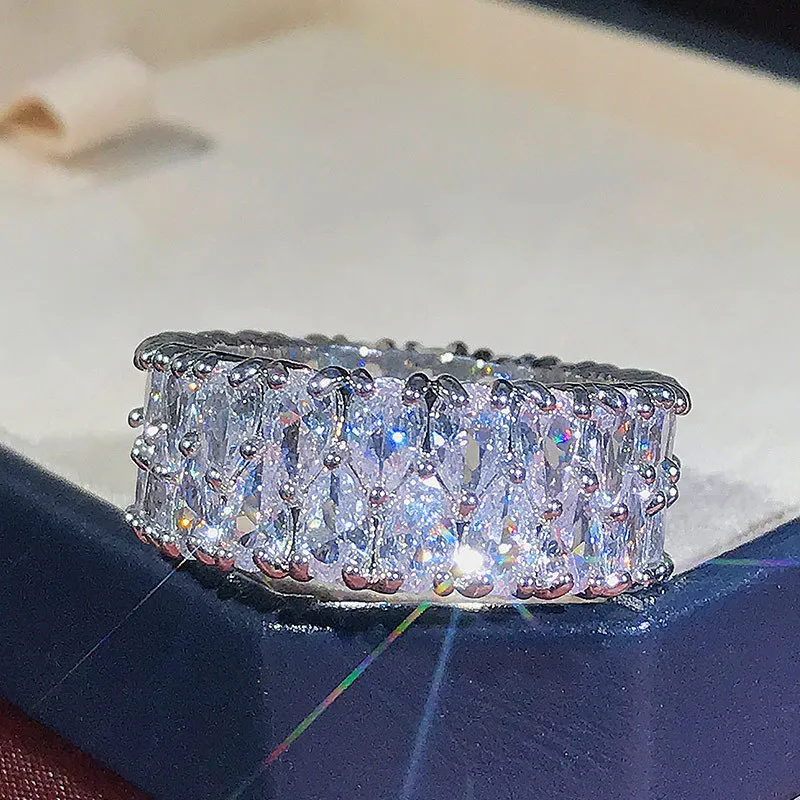 100% argento sterling 925 creato pieno di diamanti Moissanite pietra preziosa anello di fidanzamento di nozze gioielleria raffinata regalo le donne Whole2399