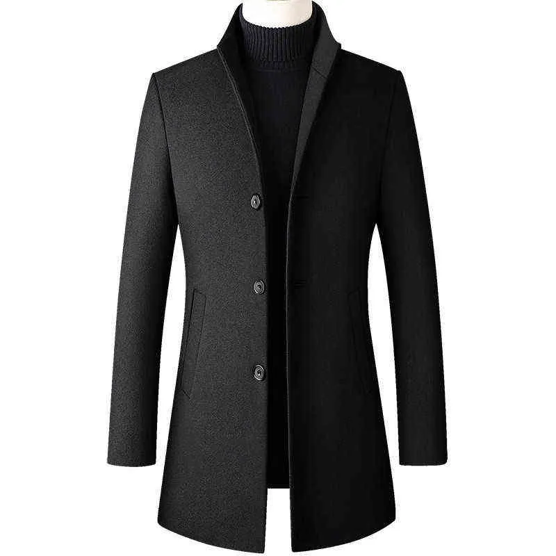 Plus storlek 5xl mode solida män ull kappa vinter smart casual slank cashmere coat 211115