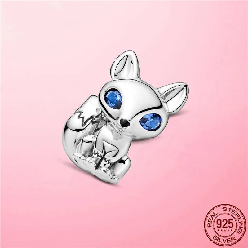 100 perline di animali con fascino di volpe dagli occhi azzurri in argento sterling 925 adatti il braccialetto Creazione di gioielli in argento 925 originale6876092