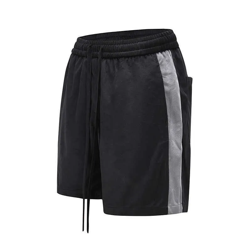 Summer Side Striped Suede Shorts Retro Contrast Stitching Knee-length Men and Women Hip Hop Velour Sweat Short Men Clothing C0607