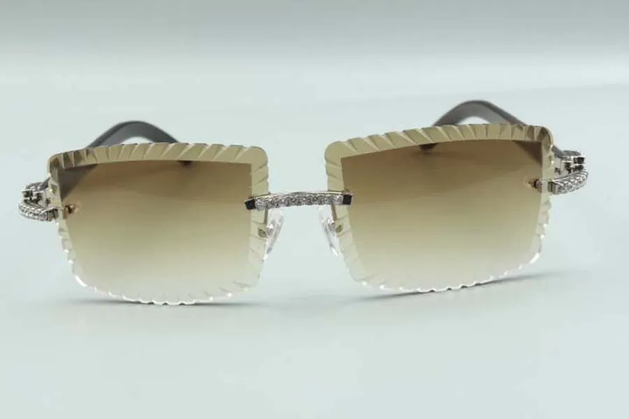 21 Nyaste stil skärningslins lyxdesigner solglasögon 3524021 Natural Hybrid Buffalo Horns Medium Diamonds Glasögon Storlek 58-18273o