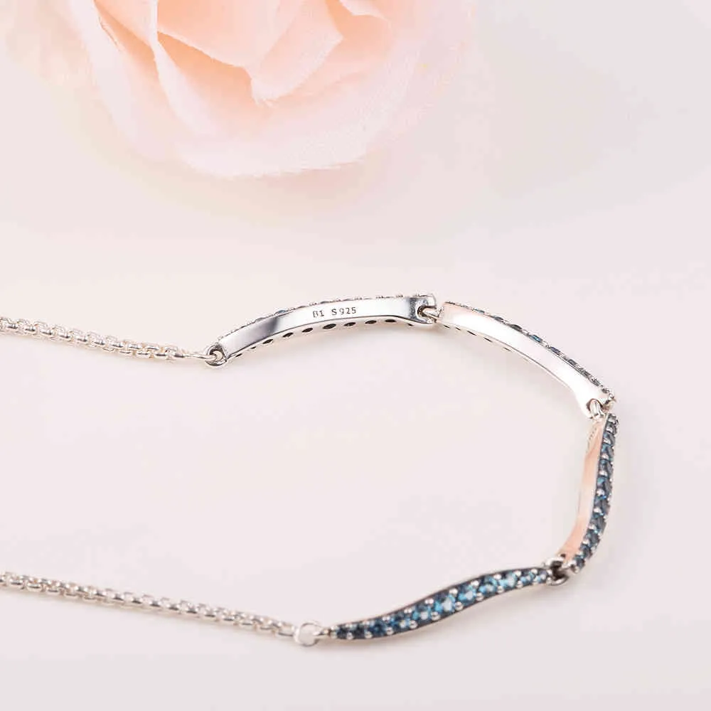 Blauwe golvende schuifregelaar armband Argent 925 Sterling zilveren kristallen link armbanden voor vrouwen meisjes originele sieraden pulseras 2021