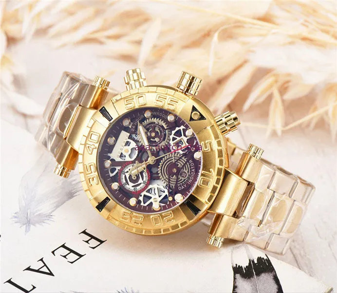 Reserva invicta SUBAQUA NOMAI Dial Super calidad reloj de hombre acero de tungsteno multifunción reloj de cuarzo dorado 273u