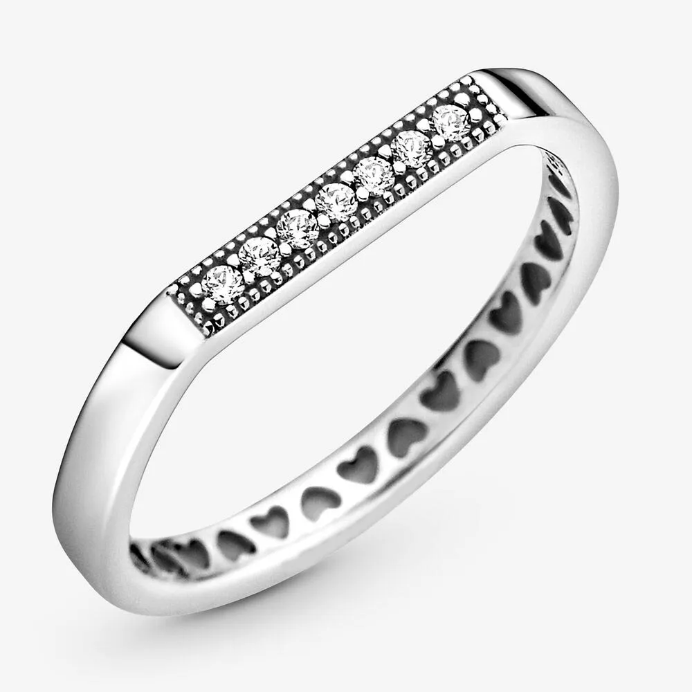 New Brand 925 Sterling Silver Sparkling Bar Stacking Ring For Women Wedding Rings Fashion Jewelry260U
