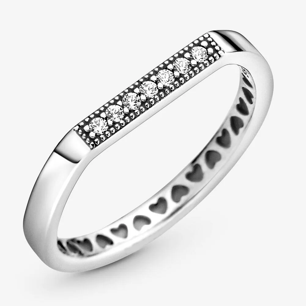 Nieuw Merk 925 Sterling Zilver Fonkelende Bar Stapelen Ring Voor Vrouwen Trouwringen Mode Jewelry260U