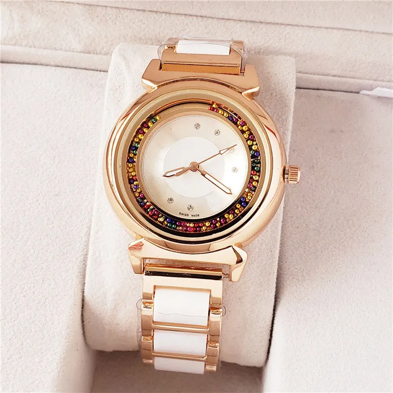 Relógios de moda femininos meninas estilo cristal colorido aço banda de metal relógio de pulso de quartzo L14218f