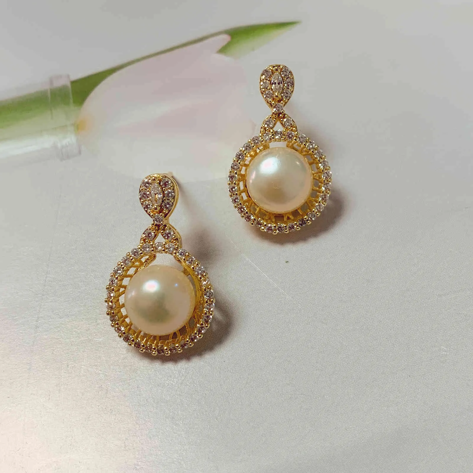 Coreano perla naturale grande 14K oro zircone orecchini regali feste da donna orecchini gioielli di moda 2021