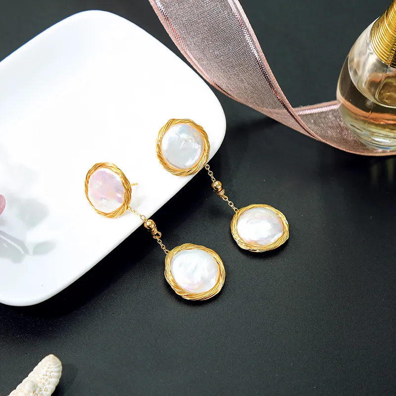 2021 zuchtperlen Ohrringe Frauen Party Jäten Mode Doppel Barock Süßwasser Perlen Hand-gewickelt Schmuck