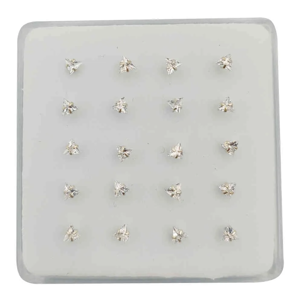 925 sterling silver 3mm trangle clear cubic zirconia piercing jewelry nose pin pack2307208