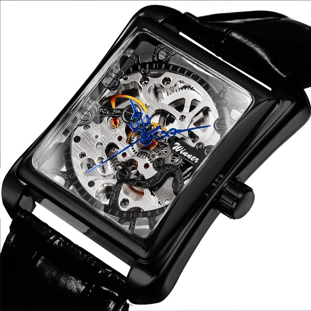 Zwycięzca zegarek dla kobiet Watches Luksusowa najlepsza marka projekt mody szkielet zegarek damskie mechaniczne skórę Tonneau 210310229a