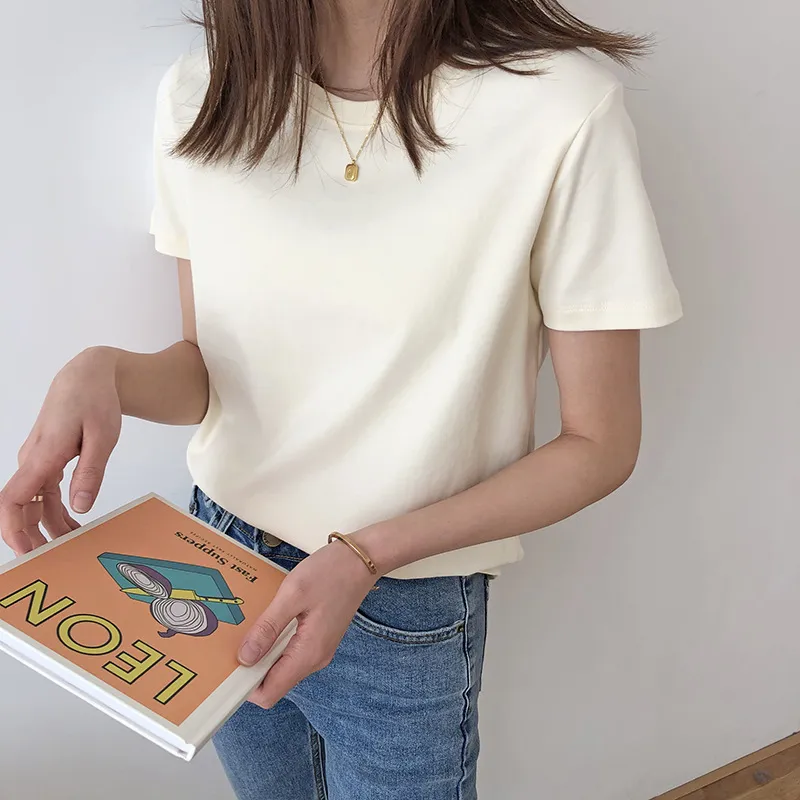 Magliette di base di estate delle donne T-shirt di cotone a maniche corte da donna ONeck Harajuku Magliette casuali le magliette di estate delle donne T200512