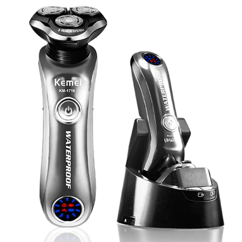 Kemei Rotary Shaver for Men Wet and Dry Electric Razor with Smart Clean System Rechargeable Shaving Machine Ipx6 Washable 220223