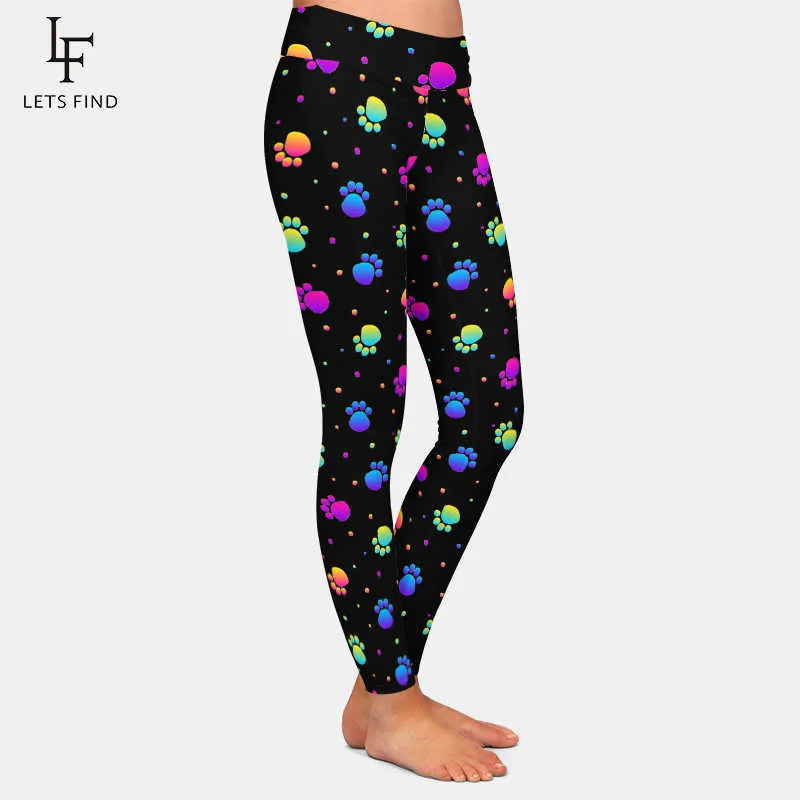 Letsfind mignon coloré chien pattes imprimer plus taille mince femmes leggings taille haute fitness pantalon décontracté legging pour 211215