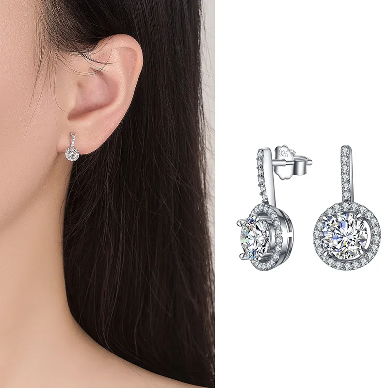 LESF 925 Argent Sterling Musique Symbole 5mm Rond Halo Brillant SONA Pierre Boucles D'oreilles Bijoux Dames Cadeaux