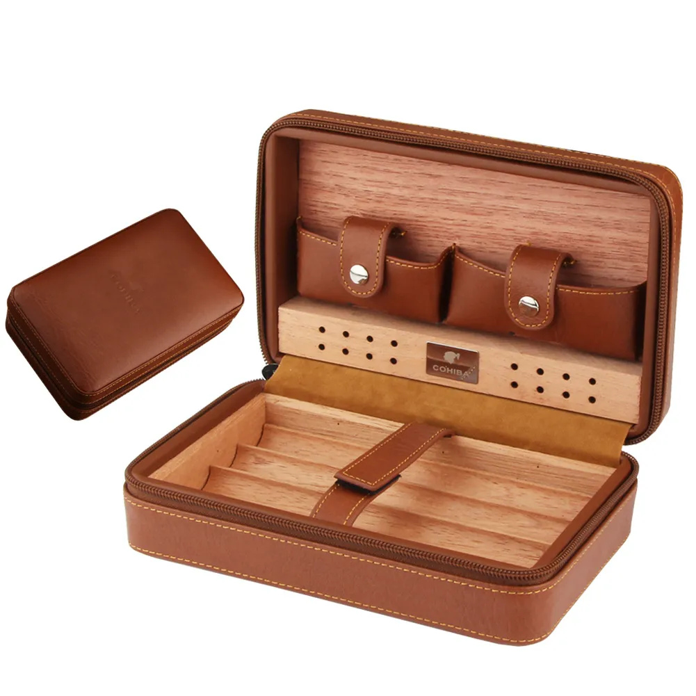 DEJAYA COHIBA Cedar Cigar Humidor Box Travel Leather Cigar Case Humidifier Sigaretten Doosje for Sigar Smoking Accessories2035696