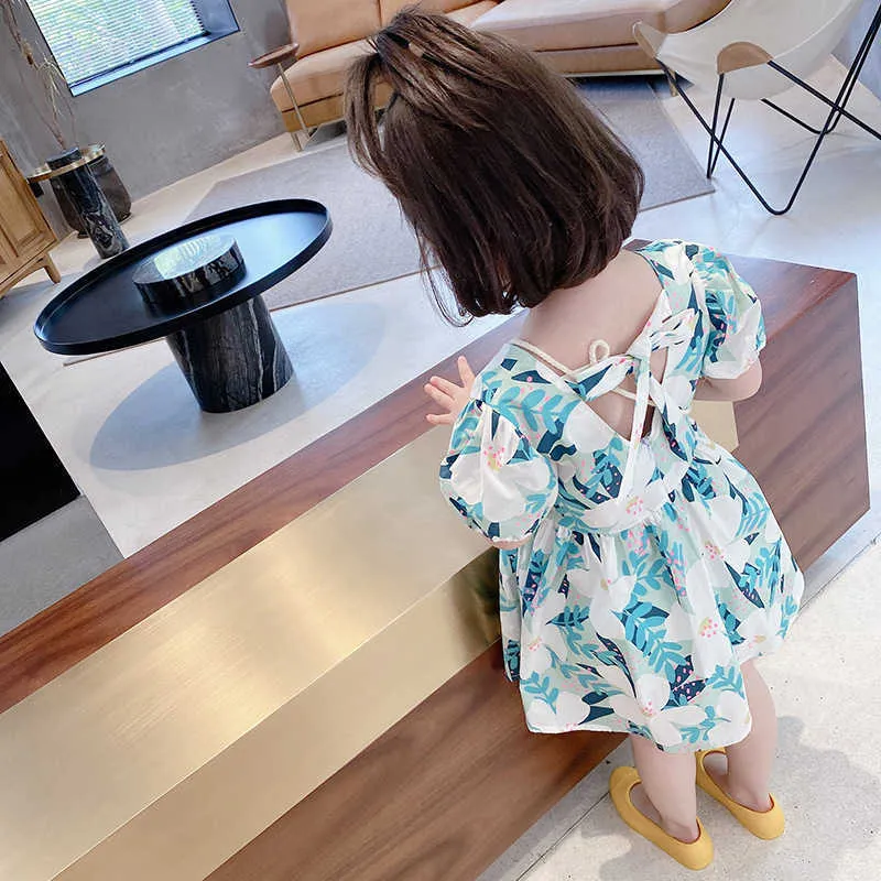 곰 리더 키즈 여자 한국 꽃 드레스 여름 패션 아기 소녀 캐주얼 사랑스러운 Vestidos 가방 210708 함께 어린이 의상