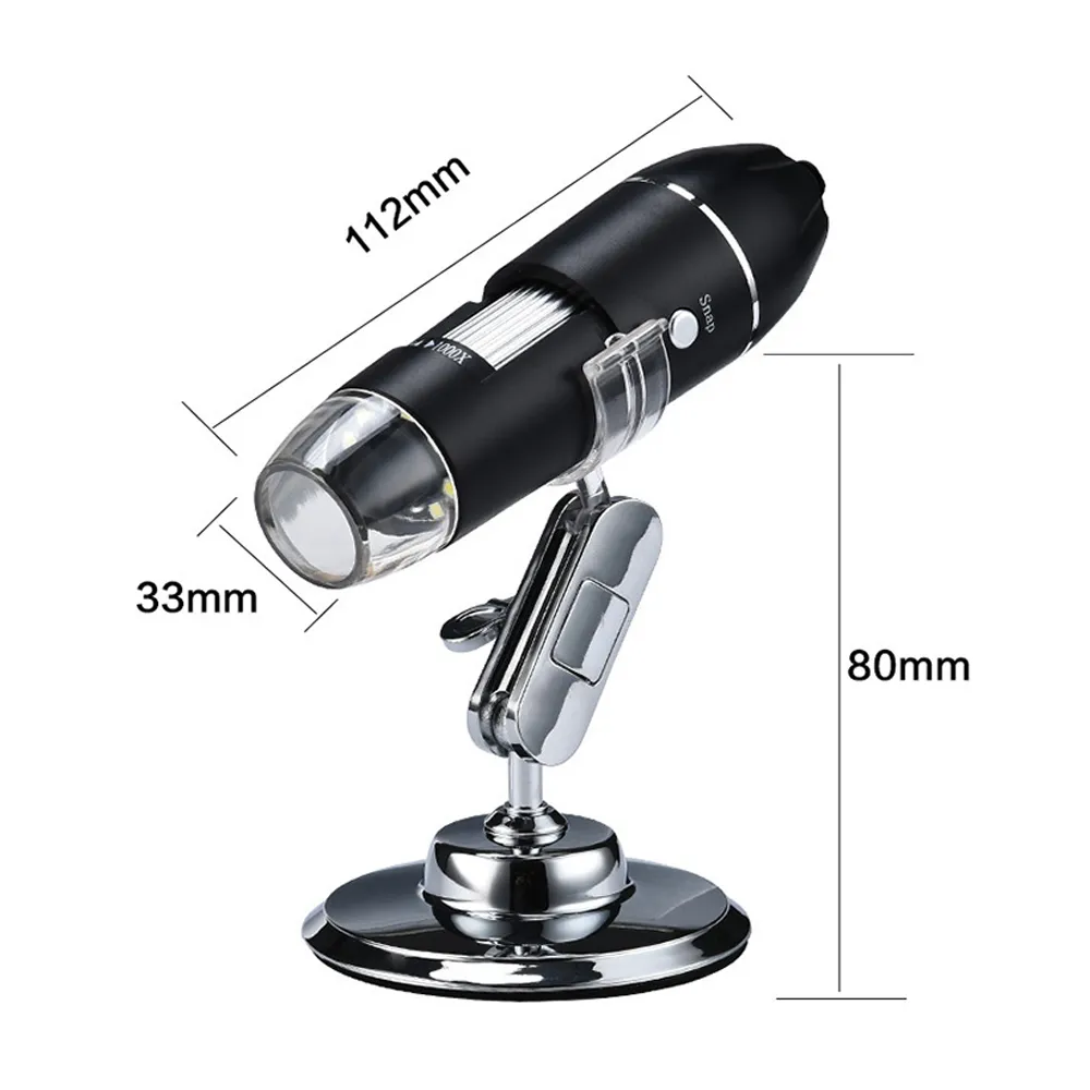1600X USB Digital Microscópio Eletrônico Endoscópio 8 LED Magnifier Ajustável Ampliação com Stand Kids Science Brinquedos Atacado