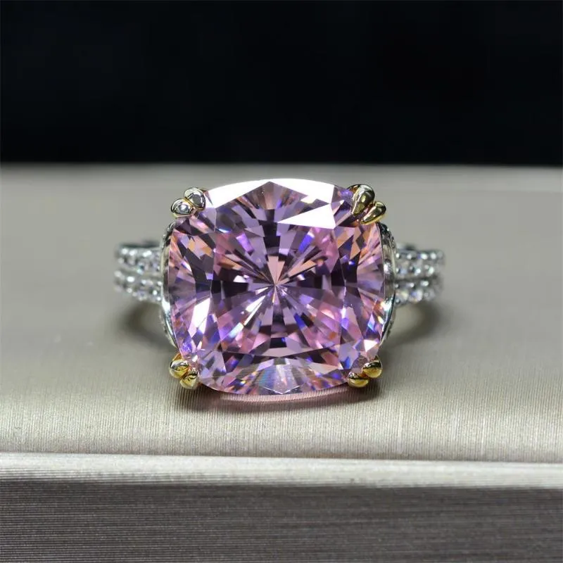 Anelli a grappolo 100% argento sterling 925 rosa Lab-Moissanite diamante topazio pietra preziosa anello di fidanzamento matrimonio gioielleria raffinata regali W263S